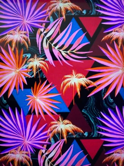 New abstract palm design print on best quality of nylon spandex 4-way stretch 58/60” Sold by the YD. Ships Worldwide from Los Angeles CA.