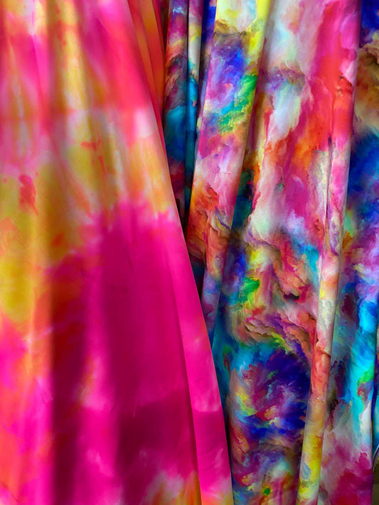Tie dye abstract design print on best quality of nylon spandex;-way stretch 58/60” Sold by the YD. Ships Worldwide from Los Angeles cali
