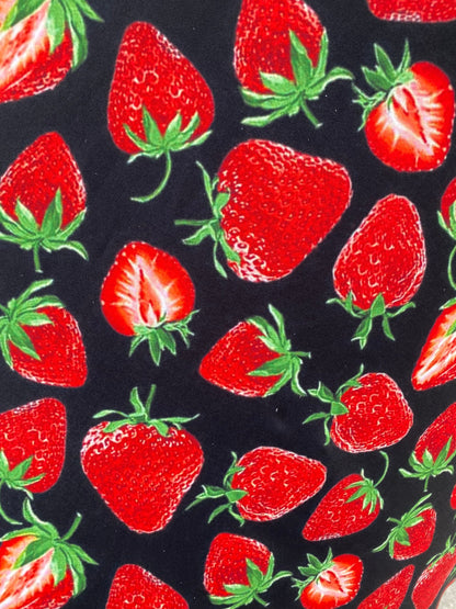 New strawberry design print on great quality of nylon spandex 4-way stretch 58/60” Sold by the YD. Ships Worldwide from Los Angeles cali