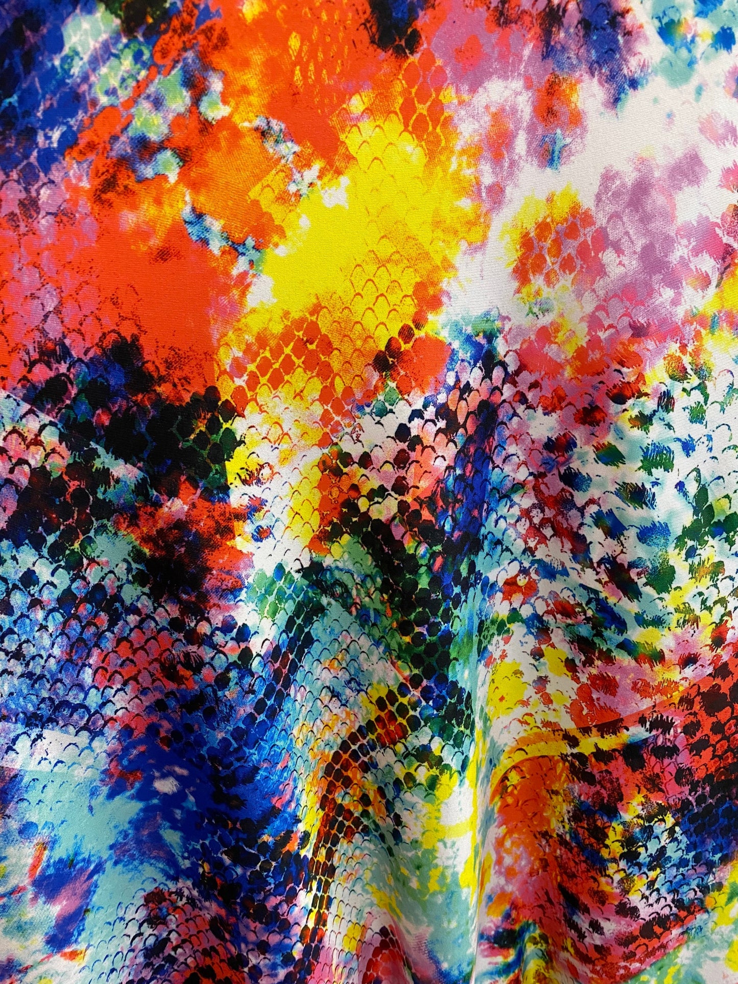 New Exotic snake design multicolor print on great quality of nylon spandex 2-way stretch 58/60” Sold by the YD. Ships Worldwide from L.A CA.