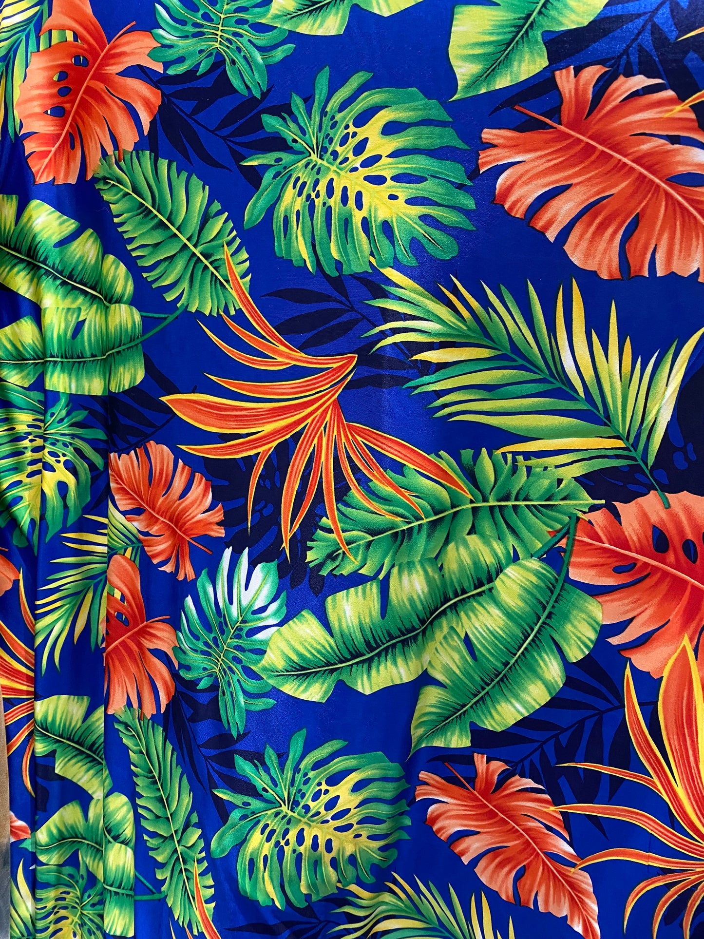 New Hawaiian design Sapphire multicolor print on poly spandex medium weight 4-way stretch 58/60” Sold by the YD. Ships Worldwide from L.A CA
