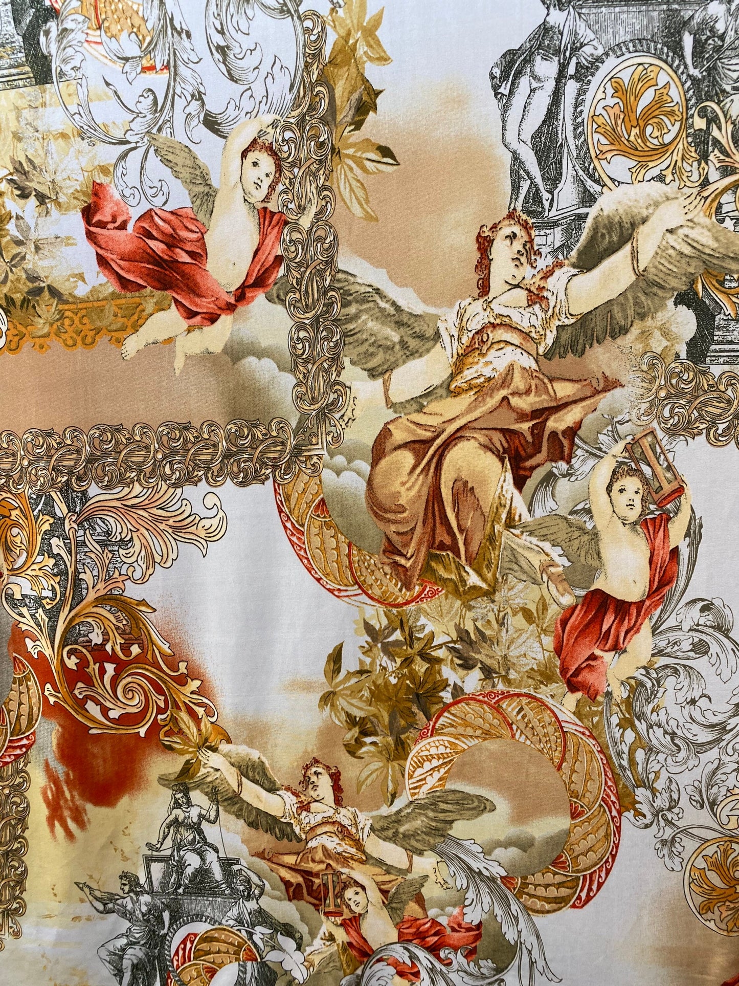 New Brand Angels design designer fabric print on poly spandex medium weight 58/60” Sold by the YD. Ship worldwide from Los Angeles