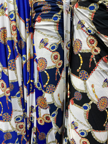 New fashion chains design print on poly spandex medium weight 4-way stretch 58/60” Sold by the YD. Ships worldwide from Los Angeles CA
