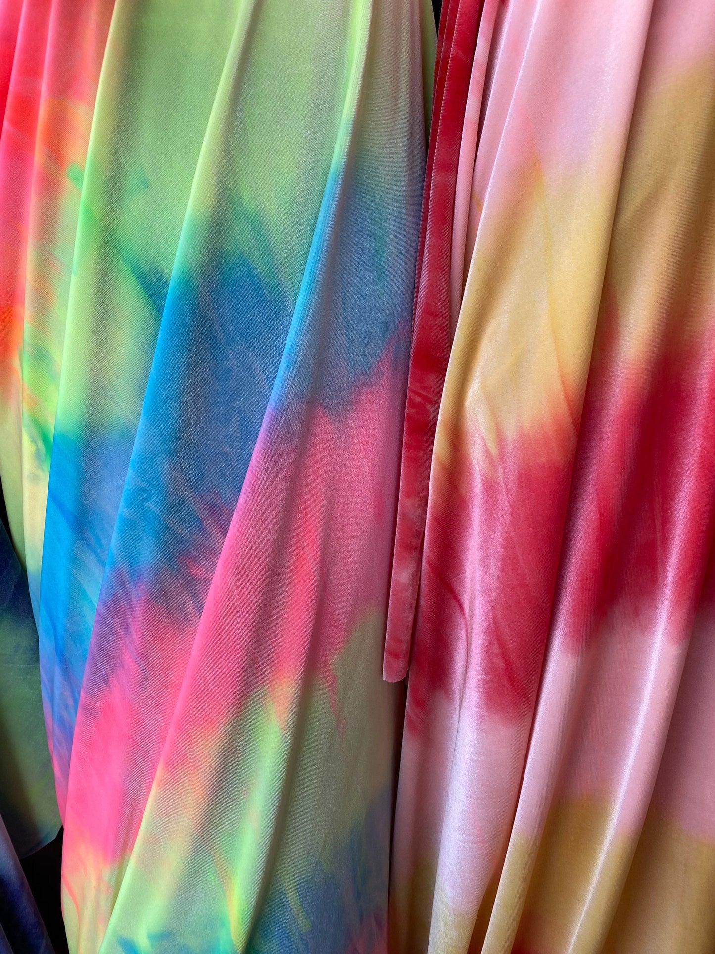 New tie dye flat velvet stripe design 420Gm 4-way stretch 58/60” Sold by the YD. Ships Worldwide from Los Angeles California USA.