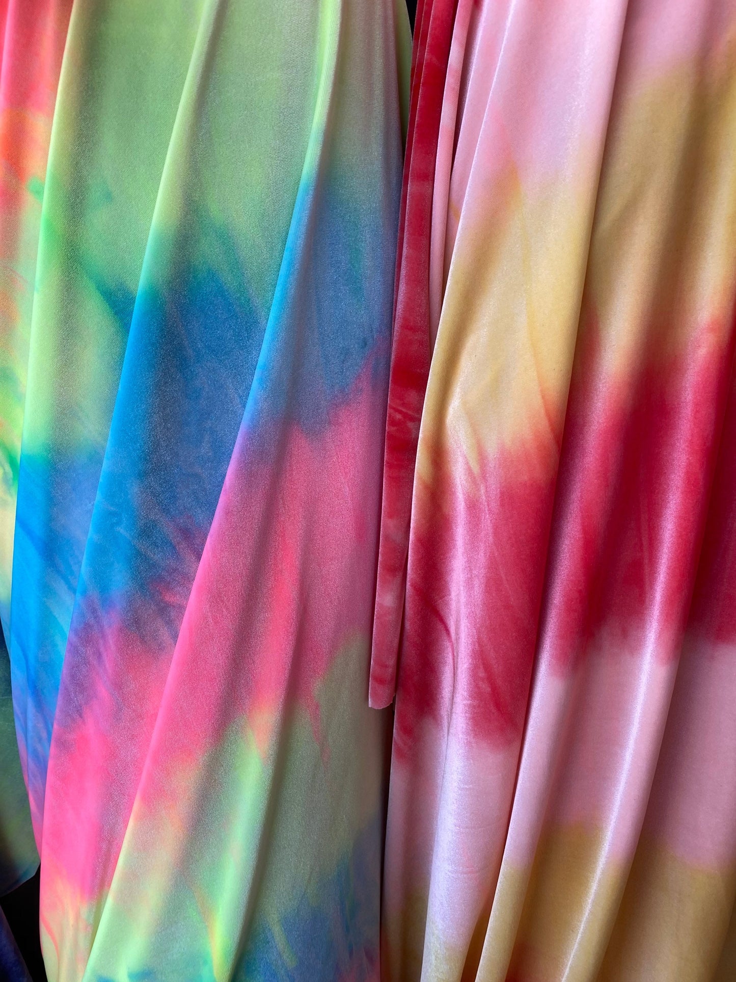New tie dye flat velvet stripe design 420Gm 4-way stretch 58/60” Sold by the YD. Ships Worldwide from Los Angeles California USA.