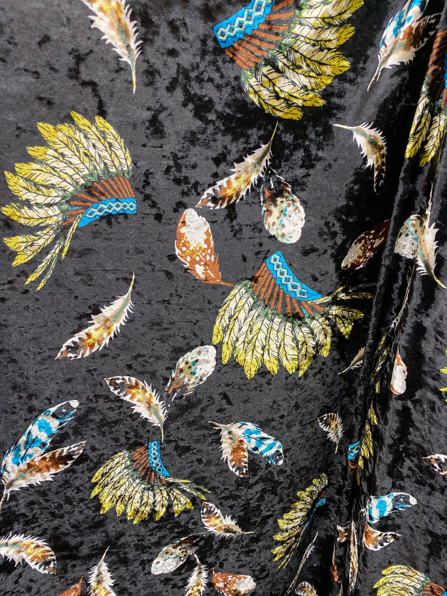 New Indian design print on crushed velvet 4-way stretch medium weight 58/60” Sold by the YD. Ships Worldwide from Los Angeles California USA