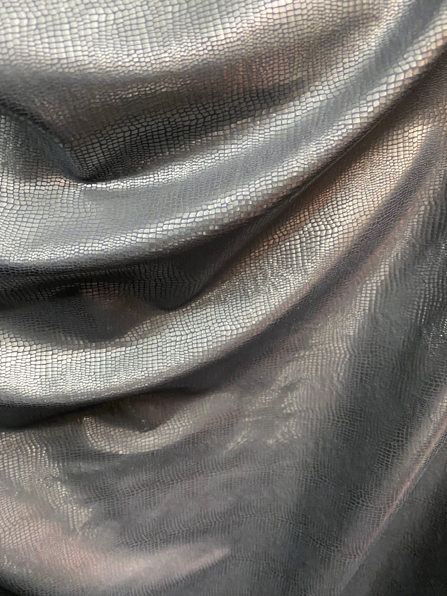 New Exotic snake skin design print on nylon spandex 4-way stretch with clear foil 58/60” Sold by the YD. Ships Worldwide from Los Angeles