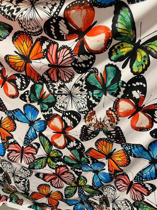 New Butterfly design multicolor print on poly cotton spandex 4-way stretch 58/60” Sold by the YD. Ships worldwide from Los Angeles cali