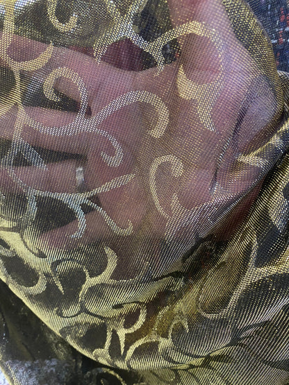New Swirl design metallic mesh two tone gold 4-way stretch 58/60” Sold by the YD. Ships worldwide from Los Angeles California USA.