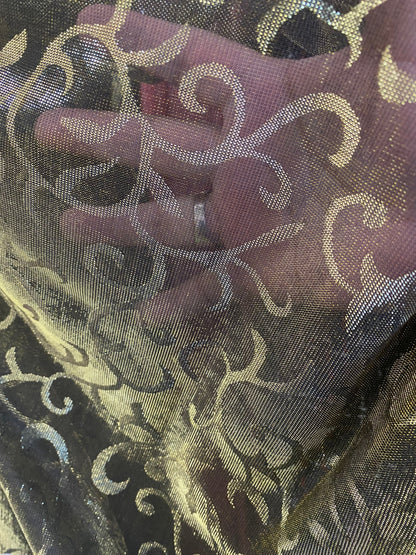 New Swirl design metallic mesh two tone gold 4-way stretch 58/60” Sold by the YD. Ships worldwide from Los Angeles California USA.