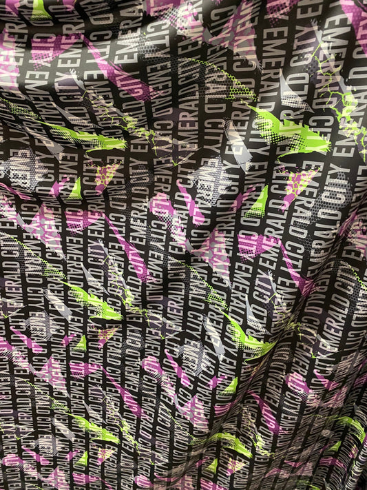 New Emerald city design print on best quality of nylon spandex 4-way stretch 58/60” Sold by the YD. Ships Worldwide from Los Angeles cali