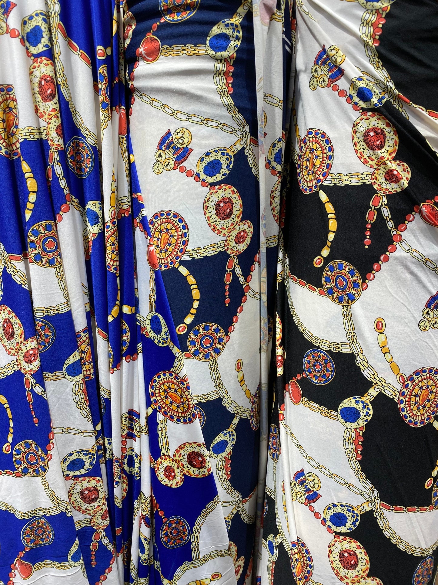New fashion chains design print on poly spandex medium weight 4-way stretch 58/60” Sold by the YD. Ships worldwide from Los Angeles CA