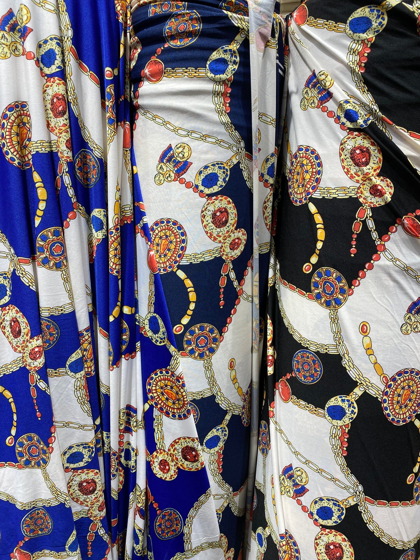 New fashion chains design print on poly spandex medium weight 4-way stretch 58/60” Sold by the YD. Ships worldwide from Los Angeles CA