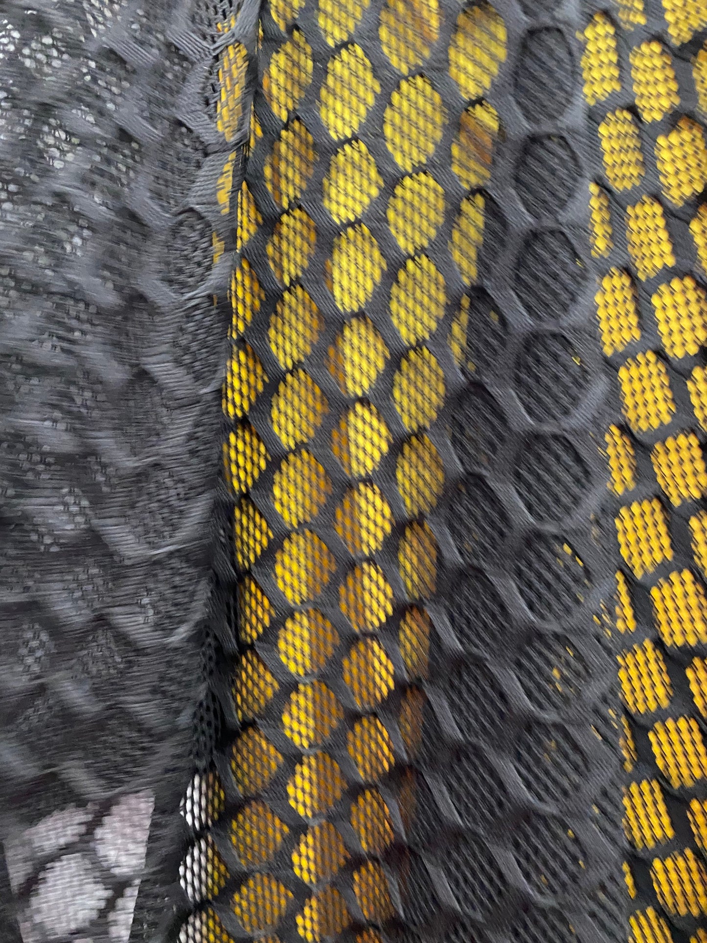 New Geometric black mesh 2-way stretch 58/60” Sold by the YD. Ships Worldwide from Los Angeles California USA.