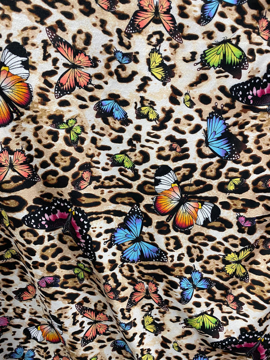 New butterfly design print on soft poly cotton spandex 4-way stretch 58/60” Sold by the YD. Ships Worldwide from Los Angeles California USA.