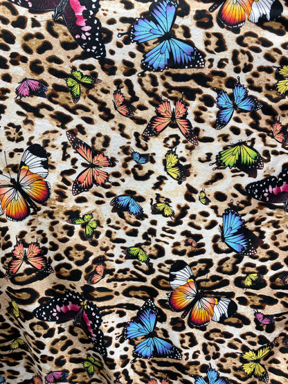 New butterfly design print on soft poly cotton spandex 4-way stretch 58/60” Sold by the YD. Ships Worldwide from Los Angeles California USA.