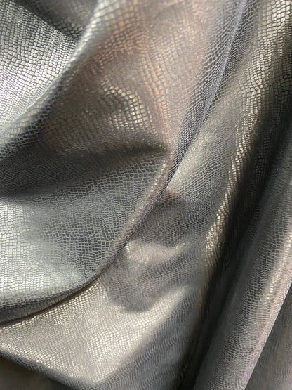 New Exotic snake skin design print on nylon spandex 4-way stretch with clear foil 58/60” Sold by the YD. Ships Worldwide from Los Angeles