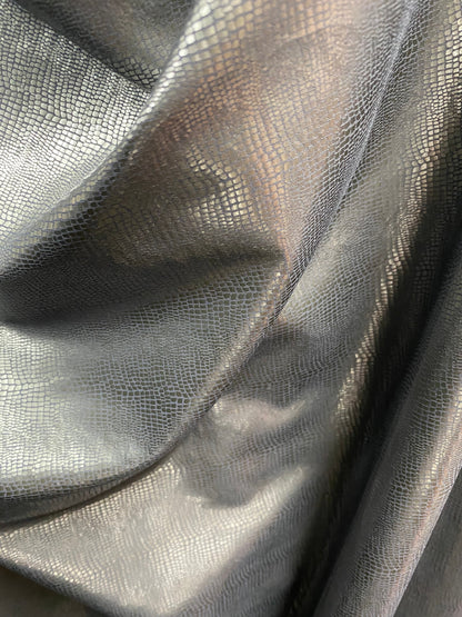 New Exotic snake skin design print on nylon spandex 4-way stretch with clear foil 58/60” Sold by the YD. Ships Worldwide from Los Angeles