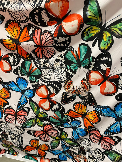 New Butterfly design multicolor print on poly cotton spandex 4-way stretch 58/60” Sold by the YD. Ships worldwide from Los Angeles cali