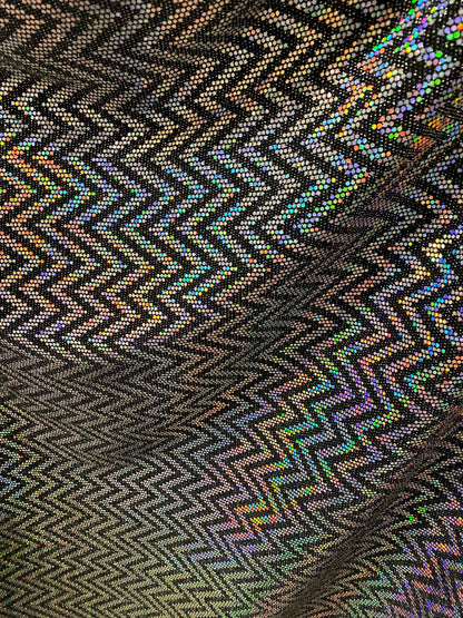 New zig zag design Metallic nylon spandex with hologram sequins 2-way stretch 58/60” Sold by the YD. Ships Worldwide from Los Angeles Cali