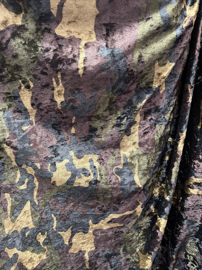 Army design green camouflage print on stretch velvet velour 2-way stretch 58/60” Sold by the YD. Ships Worldwide from Los Angeles California