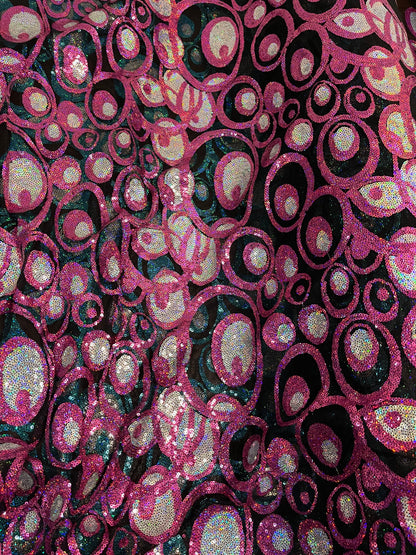 New peacock design hologram sequins embroidered on stretch mesh 2-way stretch 58/60” Sold by the YD. Ships Worldwide from Los Angeles CA USA