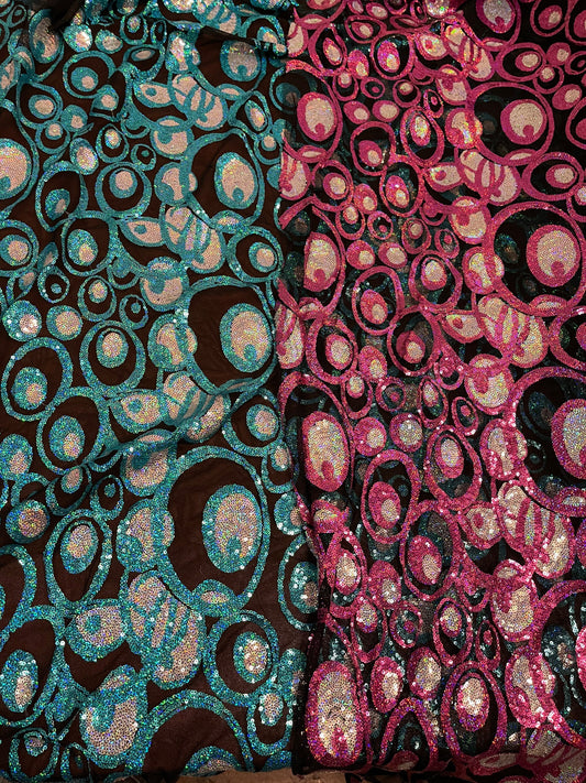 New peacock design hologram sequins embroidered on stretch mesh 2-way stretch 58/60” Sold by the YD. Ships Worldwide from Los Angeles CA USA