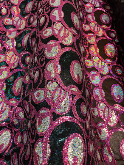 New peacock design hologram sequins embroidered on stretch mesh 2-way stretch 58/60” Sold by the YD. Ships Worldwide from Los Angeles CA USA