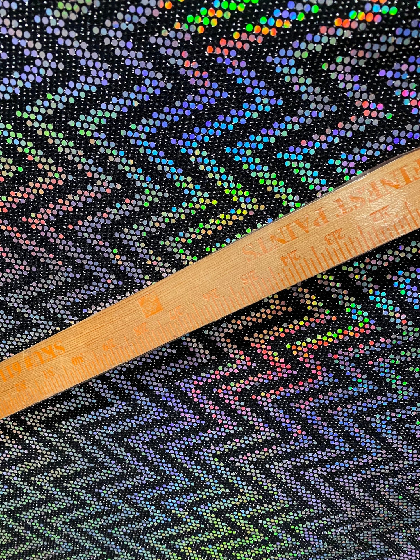 New zig zag design Metallic nylon spandex with hologram sequins 2-way stretch 58/60” Sold by the YD. Ships Worldwide from Los Angeles Cali