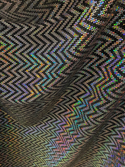 New zig zag design Metallic nylon spandex with hologram sequins 2-way stretch 58/60” Sold by the YD. Ships Worldwide from Los Angeles Cali