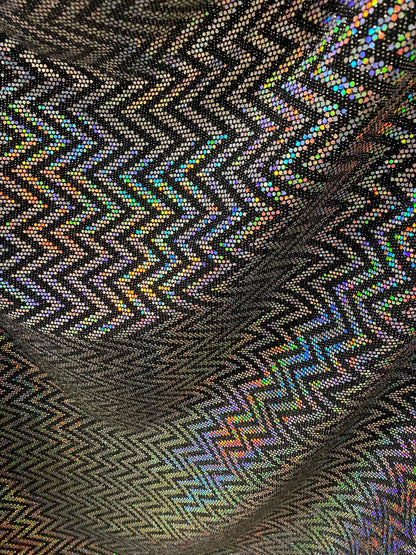 New zig zag design Metallic nylon spandex with hologram sequins 2-way stretch 58/60” Sold by the YD. Ships Worldwide from Los Angeles Cali