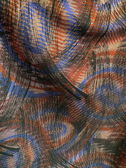 New abstract design print on poly spandex 2-way stretch medium weight 58/60” Sold by the YD. Ships Worldwide from Los Angeles California USA