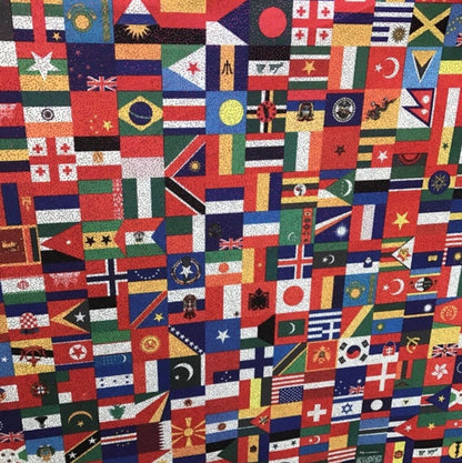 Internacional flags design print on best quality of nylon spandex with foggy foil all over 4-way stretch 58/60” Sold by the YD.