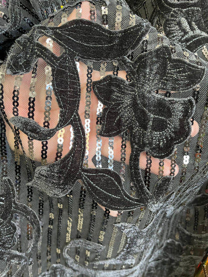 New Isabella flower design embroidered on stretch mesh 2-way stretch 55/57” Sold by the YD. Ships Worldwide from Los Angeles California USA.