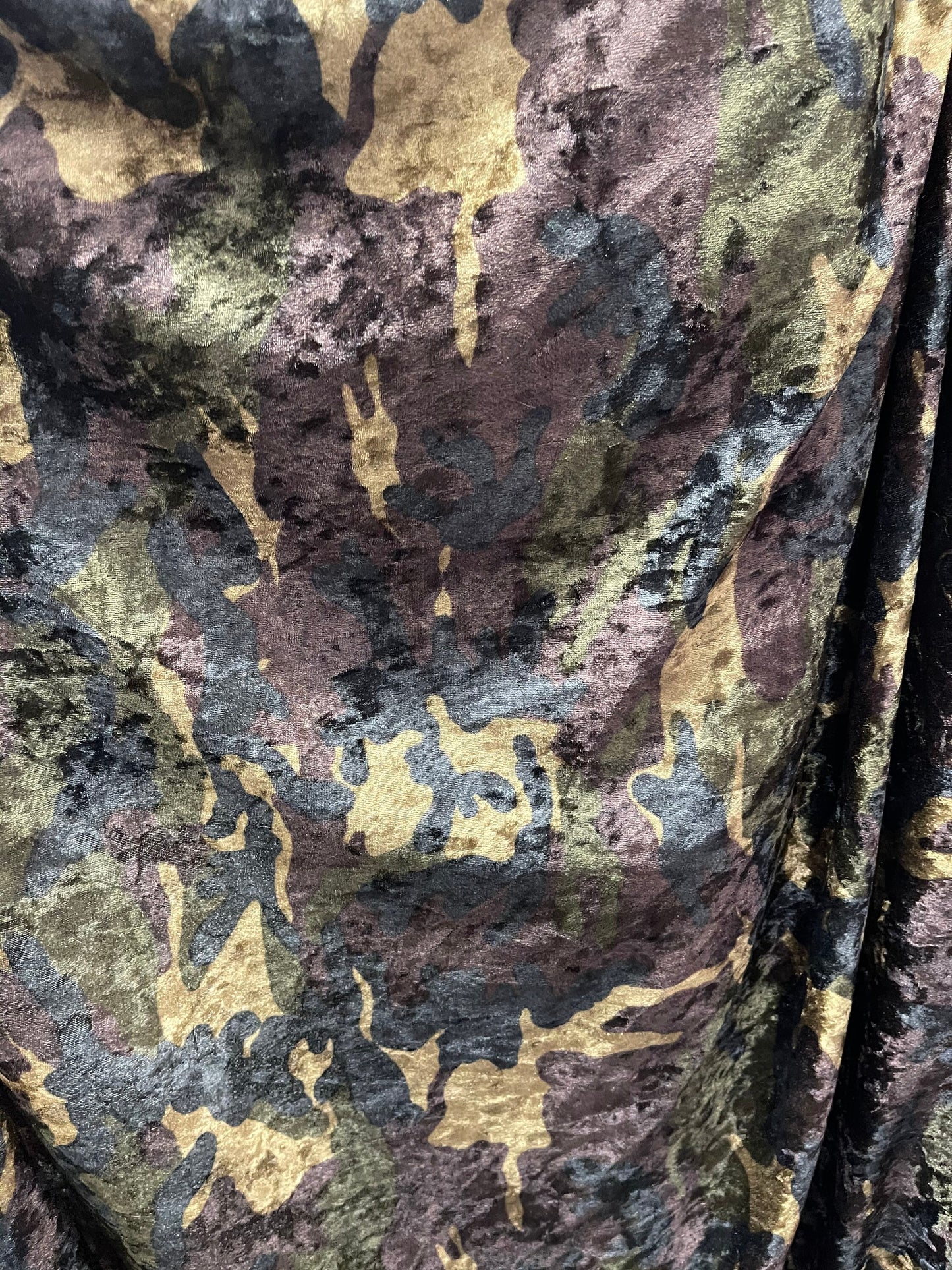 Army design green camouflage print on stretch velvet velour 2-way stretch 58/60” Sold by the YD. Ships Worldwide from Los Angeles California