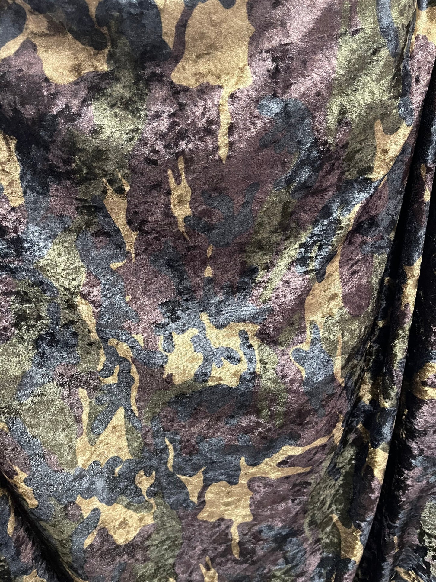 Army design green camouflage print on stretch velvet velour 2-way stretch 58/60” Sold by the YD. Ships Worldwide from Los Angeles California