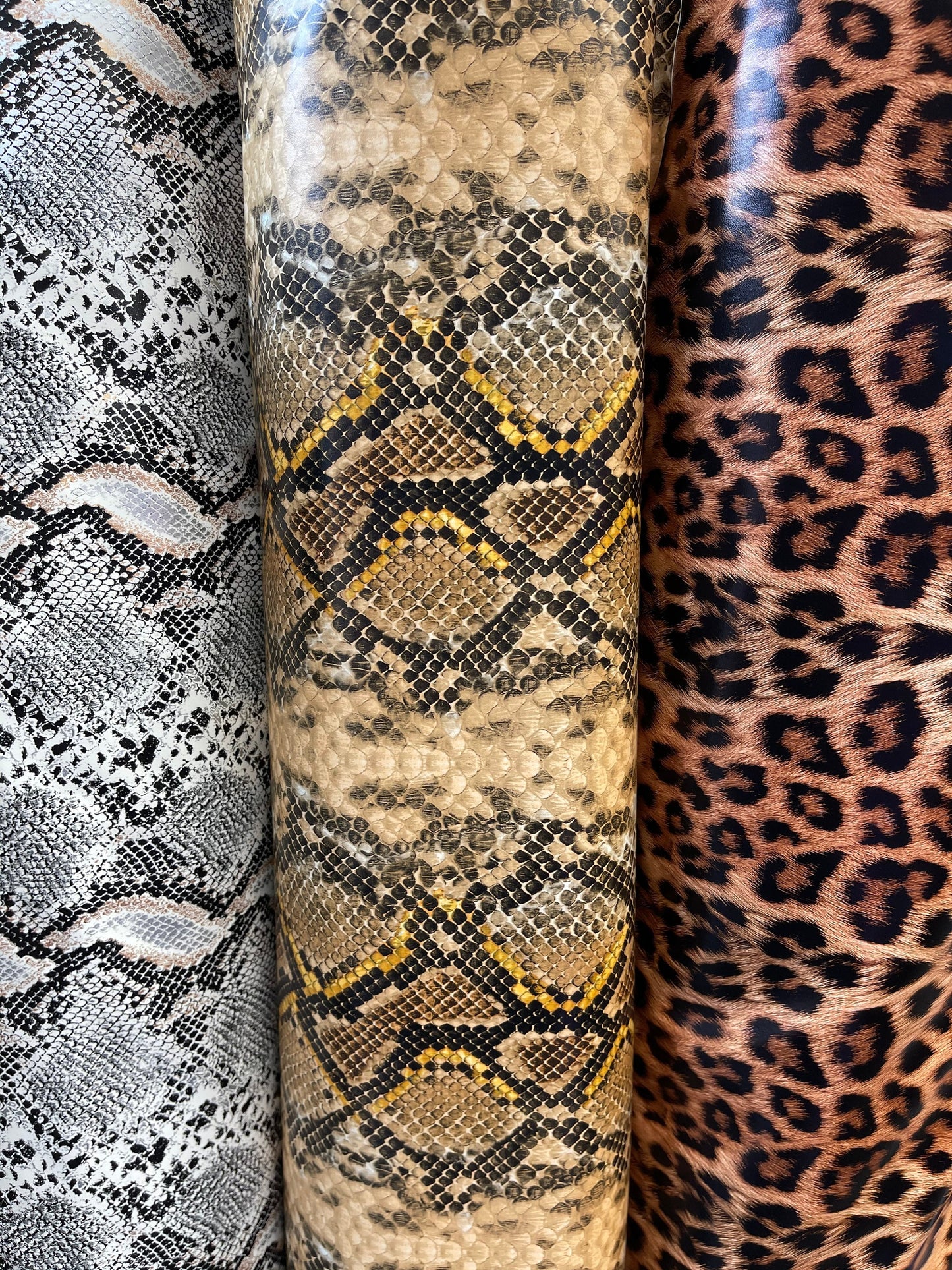 New Exotic animal print stretch shiny vinyl 2-way 58/60” Sold by the YD. Ships Worldwide from Los Angeles California USA.
