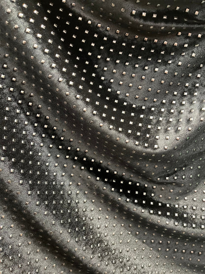 New Gladiator stretch velvet with metallic dots 4-way stretch 58/60” Sold by the YD. Ships Worldwide from Los Angeles California USA.