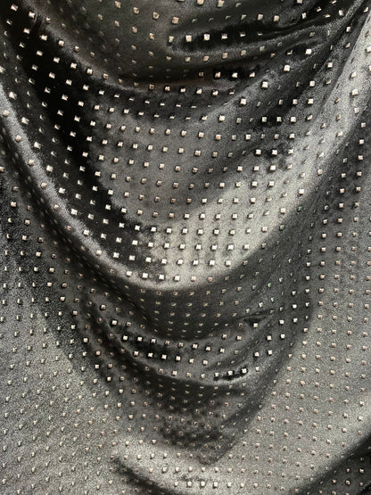 New Gladiator stretch velvet with metallic dots 4-way stretch 58/60” Sold by the YD. Ships Worldwide from Los Angeles California USA.