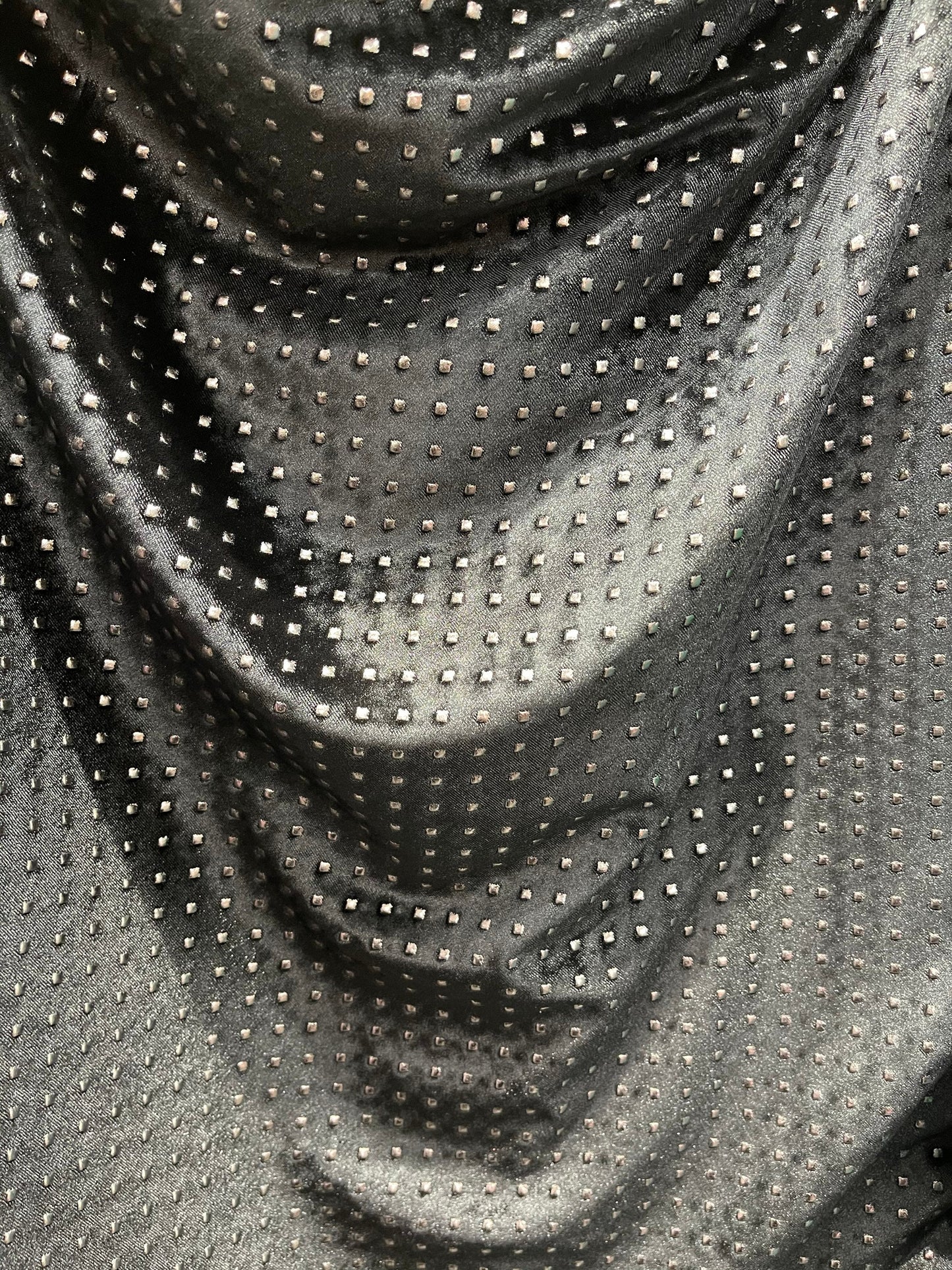 New Gladiator stretch velvet with metallic dots 4-way stretch 58/60” Sold by the YD. Ships Worldwide from Los Angeles California USA.