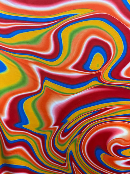 New abstract lava design multicolor print on best quality of nylon spandex 4-way stretch 58/60” Sold by the YD. Ships Worldwide from L.A CA
