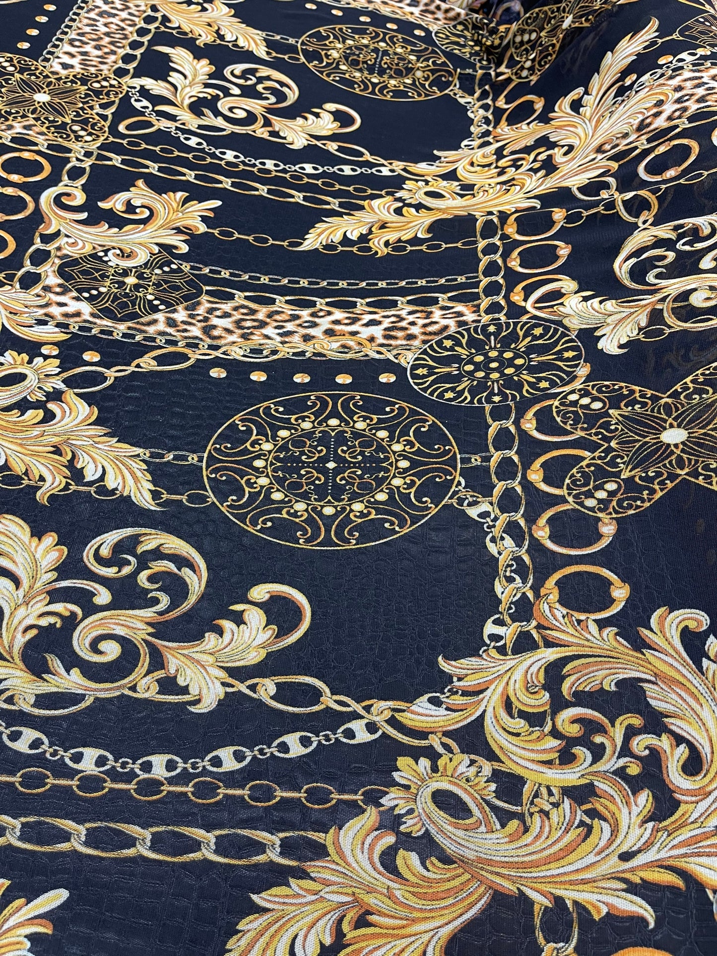 New Brand designer Black/Gold stretch mesh 4-way 58/60” Sold by the YD. Ships Worldwide from Los Angeles California USA