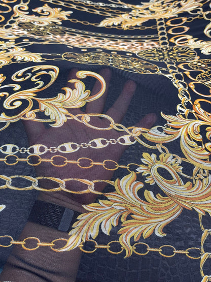 New Brand designer Black/Gold stretch mesh 4-way 58/60” Sold by the YD. Ships Worldwide from Los Angeles California USA