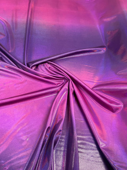 Ombre lacer foggy foil metallic nylon spandex 4way stretch 58/60” Sold by the YD. Ships worldwide from Los Angeles.