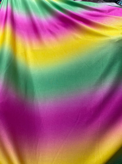 Rainbow design print on poly spandex medium weight 4-way stretch 58/60” Sold by the YD. Ships Worldwide from Los Angeles California USA.