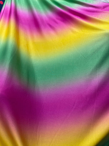 Rainbow design print on poly spandex medium weight 4-way stretch 58/60” Sold by the YD. Ships Worldwide from Los Angeles California USA.