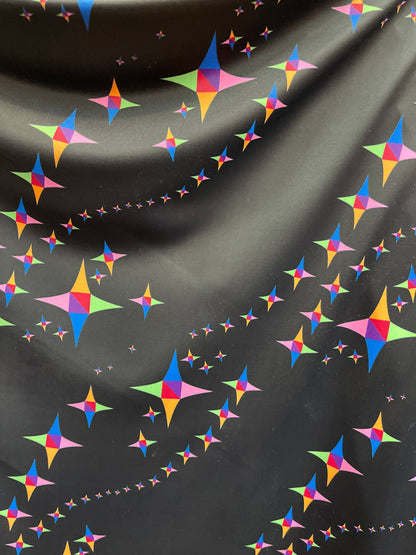 Stars design print on best quality of nylon spandex 4-way stretch 58/60” Sold by the YD. Ships Worldwide from Los Angeles California USA.