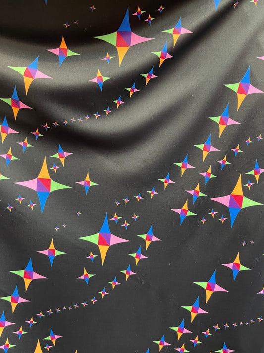 Stars design print on best quality of nylon spandex 4-way stretch 58/60” Sold by the YD. Ships Worldwide from Los Angeles California USA.
