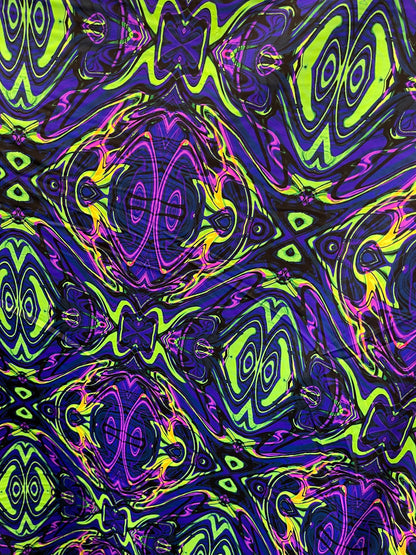 New abstract design purple/green print on best quality of nylon spandex 4-way stretch 58/60” Sold by the YD. Ships Worldwide from L.A