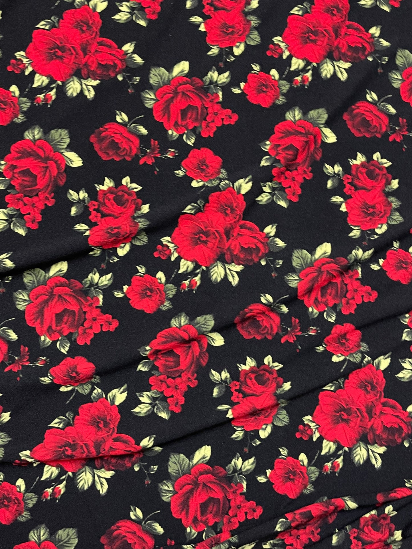 New Red Roses design print on poly spandex 4-way stretch 58/60” Sold by the YD. Ships worldwide from Los Angeles California USA.